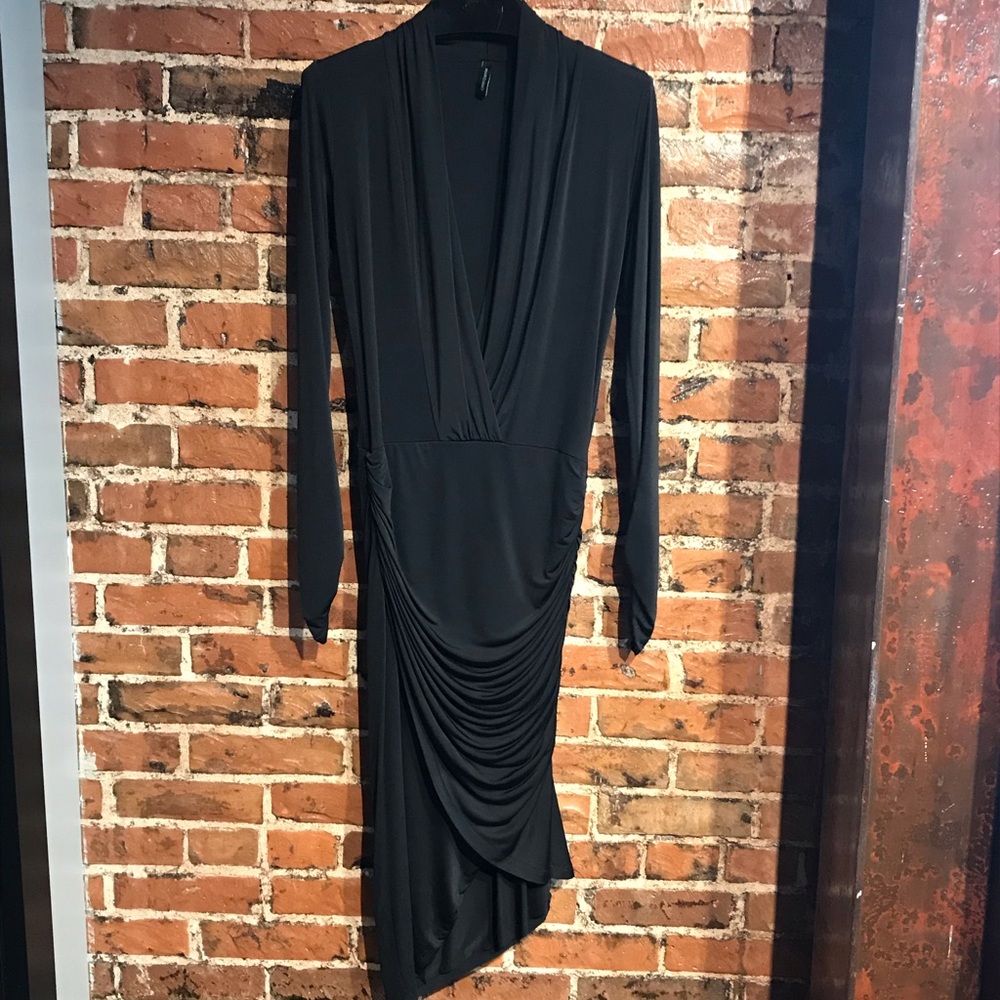 💣 Marciano Black asymmetrical deep V neck dress